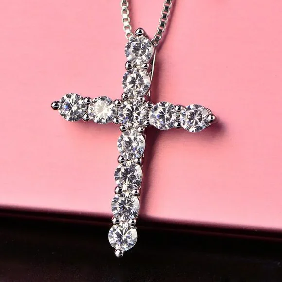 Certified 3.3ct. t.w. Moissanite Diamond Cross Pendant Necklace NEW - Picture 3 of 14